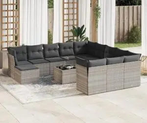 vidaXL Set canapele de grădină cu perne, 13piese gri deschis poliratan