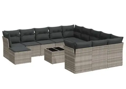 Set canapele de grădină cu perne, 13piese gri deschis poliratan - 2/3