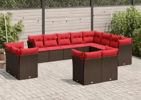 Set canapele de grădină cu perne, 12 piese, maro, poliratan - 1/3