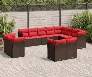 vidaXL Set canapele de grădină cu perne, 12 piese, maro, poliratan