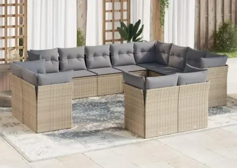 Set canapele de grădină cu perne, 12 piese, bej, poliratan - 1/3