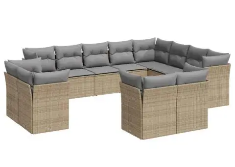Set canapele de grădină cu perne, 12 piese, bej, poliratan - 2/3