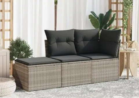 Set canapele de grădină cu perne, 3 piese gri deschis poliratan - 1/3