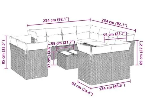 Set canapele de grădină cu perne, 12piese gri deschis poliratan - 3/3