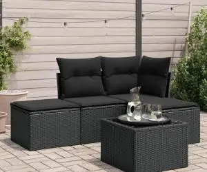 vidaXL Set mobilier de grădină cu perne, 5 piese, negru, poliratan
