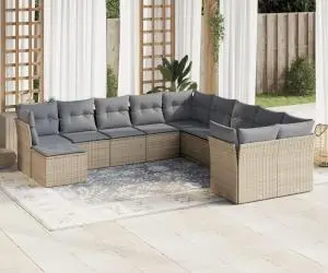 vidaXL Set canapele de grădină cu perne, 11 piese, bej, poliratan