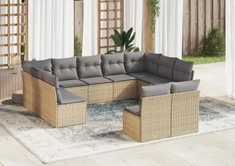 Set canapele de grădină cu perne, 11 piese, bej, poliratan - 1/3