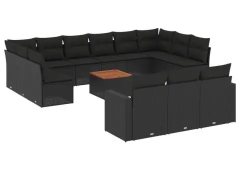 Set mobilier de grădină cu perne, 14 piese, negru, poliratan - 2/3