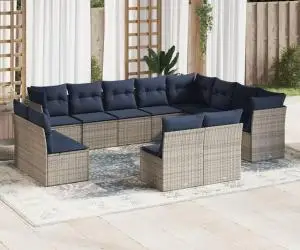 vidaXL Set mobilier de grădină cu perne, 12 piese, gri, poliratan