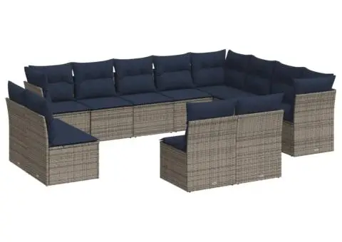 Set mobilier de grădină cu perne, 12 piese, gri, poliratan - 2/3