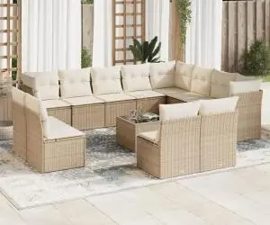 vidaXL Set canapele de grădină, 13 piese, cu perne, bej, poliratan