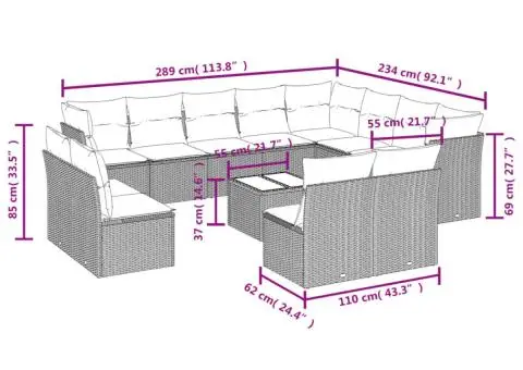 Set canapele de grădină, 13 piese, cu perne, bej, poliratan - 3/3
