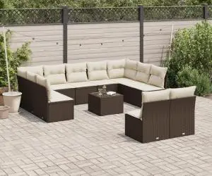 vidaXL Set canapele de grădină cu perne, 12 piese, maro, poliratan