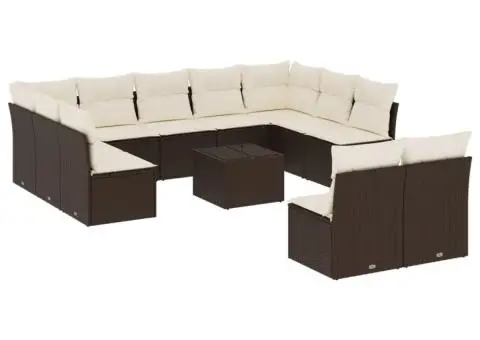 Set canapele de grădină cu perne, 12 piese, maro, poliratan - 2/3