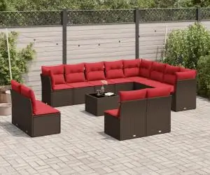 vidaXL Set canapele de grădină cu perne, 13 piese, maro, poliratan