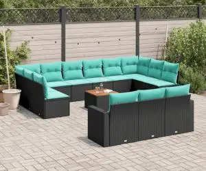 vidaXL Set mobilier de grădină cu perne, 14 piese, negru, poliratan