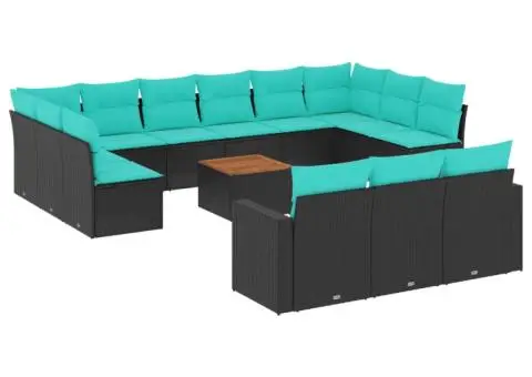 Set mobilier de grădină cu perne, 14 piese, negru, poliratan - 2/3