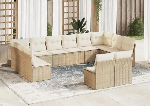 Set canapele de grădină cu perne, 12 piese, bej, poliratan - 1/3