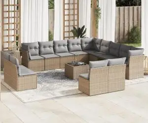 vidaXL Set canapele de grădină, 14 piese, cu perne, bej, poliratan