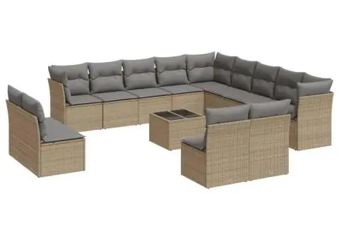 Set canapele de grădină, 14 piese, cu perne, bej, poliratan - 2/3