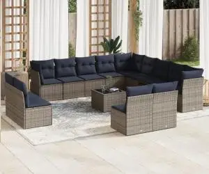 vidaXL Set mobilier de grădină cu perne, 14 piese, gri, poliratan