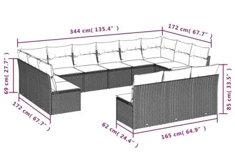 Set canapele de grădină, 13 piese, cu perne, bej, poliratan - 3/3