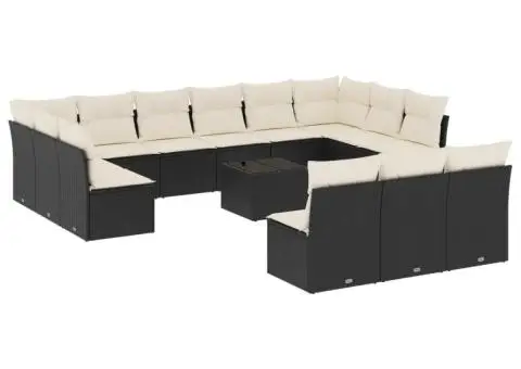 Set mobilier de grădină cu perne, 14 piese, negru, poliratan - 2/3