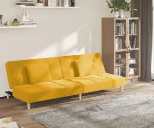 vidaXL Canapea extensibilă cu 2 locuri, 2 perne, galben, textil