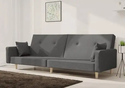 Canapea extensibilă cu 2 locuri, 2 perne, gri deschis, textil - 1/5