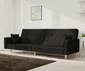 vidaXL Canapea extensibilă cu 2 locuri, 2 perne, negru, textil