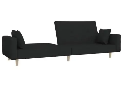 Canapea extensibilă cu 2 locuri, 2 perne, negru, textil - 4/5