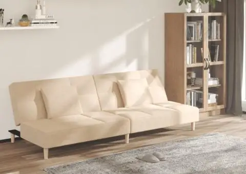 Canapea extensibilă cu 2 locuri, 2 perne, crem, textil - 1/5