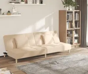vidaXL Canapea extensibilă cu 2 locuri, 2 perne, crem, textil