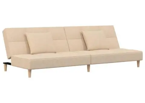 Canapea extensibilă cu 2 locuri, 2 perne, crem, textil - 2/5