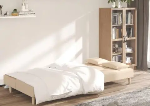 Canapea extensibilă cu 2 locuri, 2 perne, crem, textil - 3/5