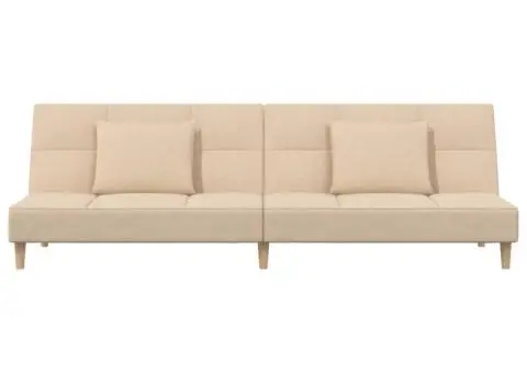 Canapea extensibilă cu 2 locuri, 2 perne, crem, textil - 5/5