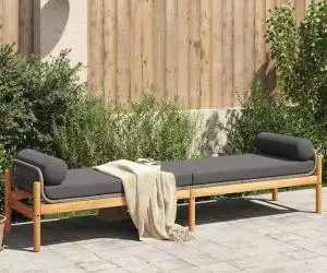 vidaXL Bancă de grădină cu pernă, gri, poliratan/lemn acacia
