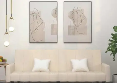 Canapea extensibilă cu 2 locuri, crem, catifea - 1/5