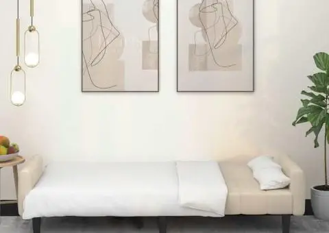 Canapea extensibilă cu 2 locuri, crem, catifea - 3/5