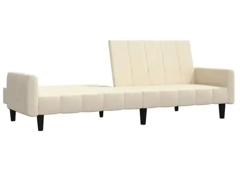 Canapea extensibilă cu 2 locuri, crem, catifea - 4/5