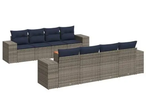 Set canapele de grădină, 9 piese, cu perne, gri, poliratan - 2/3