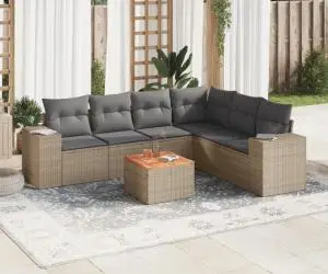 vidaXL Set canapele de grădină, 7 piese, cu perne, bej, poliratan