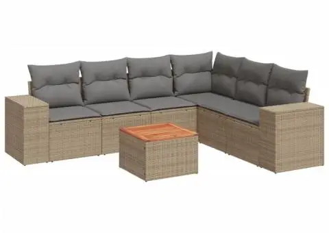 Set canapele de grădină, 7 piese, cu perne, bej, poliratan - 2/3