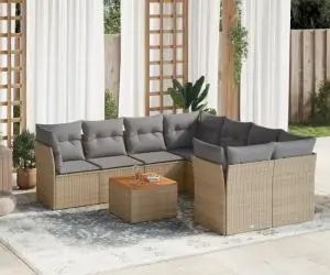 vidaXL Set canapele de grădină, 9 piese, cu perne, bej, poliratan