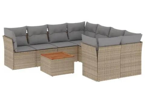 Set canapele de grădină, 9 piese, cu perne, bej, poliratan - 2/3