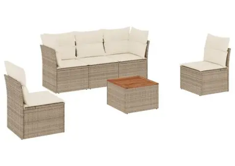 Set canapele de grădină cu perne, 6 piese, bej, poliratan - 2/3