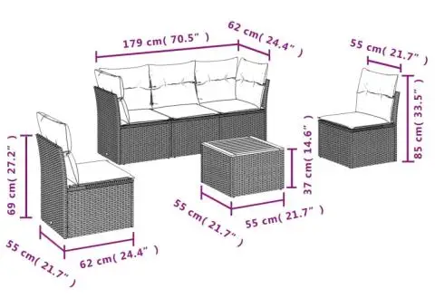 Set mobilier grădină cu perne, 6 piese, gri, poliratan - 3/3