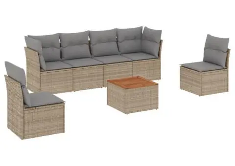 Set canapele de grădină, 7 piese, cu perne, bej, poliratan - 2/3