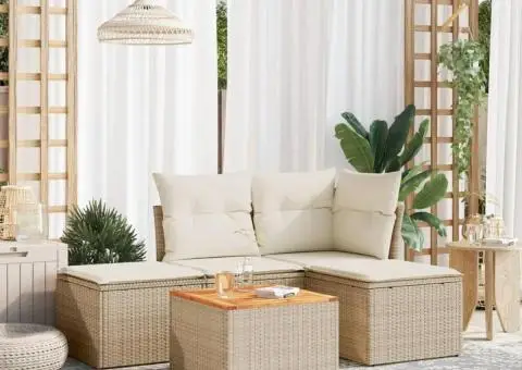 Set canapele de grădină cu perne, 5 piese, bej, poliratan - 1/3