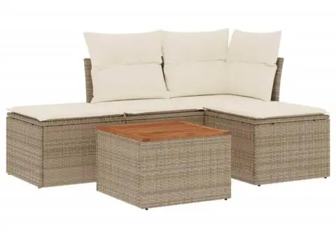 Set canapele de grădină cu perne, 5 piese, bej, poliratan - 2/3